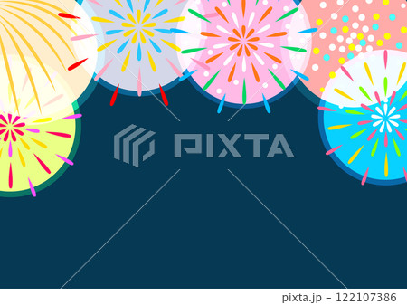 夏祭り　カラフルな打ち上げ花火の壁紙・背景素材 122107386