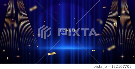 Stage elegant blue background with curtain background and lighting effect. Stage elegant blue background with curtain background and lighting effect. 122107703