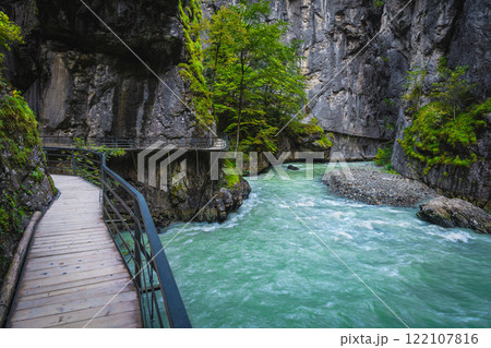 Tourist footbridge above the Aare river in the Aare gorge 122107816