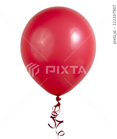 Red bright balloon with ribbon isolated on the white background 122107907