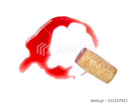Wine cork with red color circle track vintage winery isolated on the white background 122107921