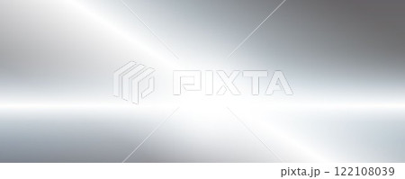 Silver foil background with metal mirror texture. Chrome gradient surface with light gloss. Vector aluminum grey sheet with reflection. Platinum and titanium abstract cold bg. 122108039