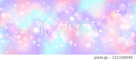 Purple unicorn background. Pastel watercolor sky with glitter stars and bokeh. Fantasy galaxy with holographic texture. Magic marble wavy space. Vector Purple unicorn background. Pastel watercolor sky with glitter stars and bokeh. Fantasy galaxy with holographic texture. Magic marble wavy space. Vector 122108040