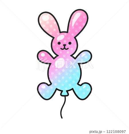 ピンクと水色のグラデーションの可愛いウサギのバルーンのイラスト　透過背景の切り抜き 122108097
