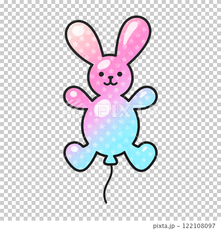 ピンクと水色のグラデーションの可愛いウサギのバルーンのイラスト　透過背景の切り抜き 122108097
