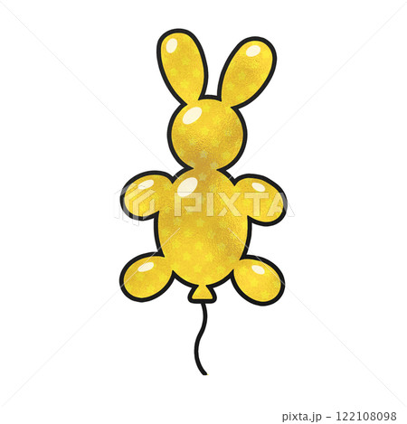 金色の可愛いウサギのバルーンのイラスト　透過背景の切り抜き 122108098
