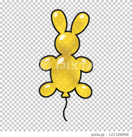 金色の可愛いウサギのバルーンのイラスト　透過背景の切り抜き 122108098