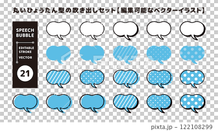 丸みのある、ひょうたん型の吹き出しセット＿編集可能なベクターイラスト＿つのカーブ 122108299