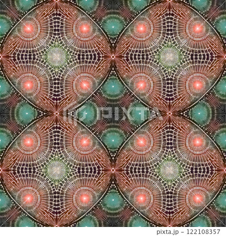 カラフルな万華鏡の繰り返しシームレス模様のイラスト背景素材 122108357