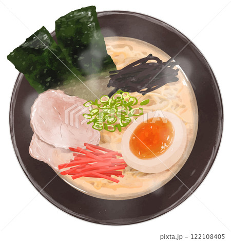リアルな豚骨ラーメンの俯瞰イラスト 122108405