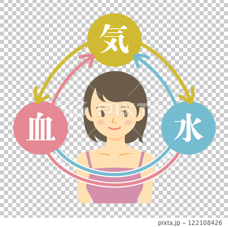 Circulation of Qi, Blood, and Water - Illustrations and Diagrams of a Woman's Upper Body - Oriental Medicine - Healthcare 122108426