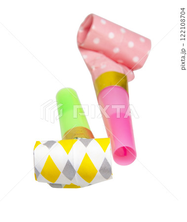 Party foil horn noisemaker for carnival isolated on the white background 122108704