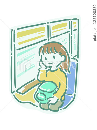 電車の車窓から外を眺める女性 電車の車窓から外を眺める女性 122108880