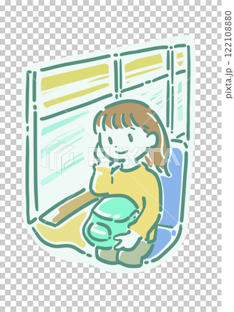 電車の車窓から外を眺める女性 電車の車窓から外を眺める女性 122108880