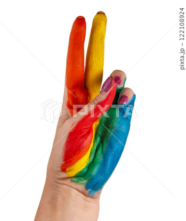 Rainbow lgbt paint color hand isolated on the white background Rainbow lgbt paint color hand isolated on the white background 122108924