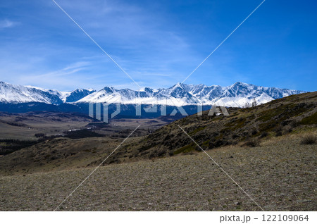 Severo-Chuisky ridge in Gorny Altai. Kosh-Agach district of the Altai Republic, Kuraiskaya steppe. 122109064