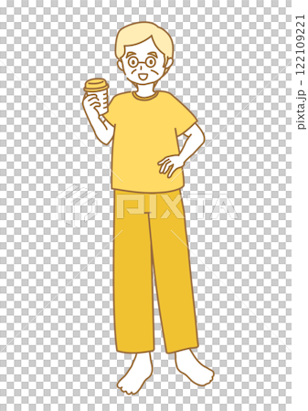 Illustration of a smiling senior man holding protein Illustration of a smiling senior man holding protein 122109221