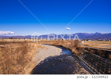 冬の犀川と自然風景 松本市 冬の犀川と自然風景 松本市 122109422