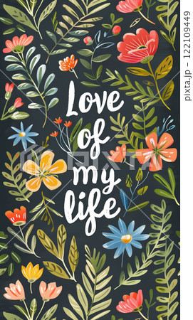 Postcard background or poster with text and flower for congratulations on Valentine's Day  122109449