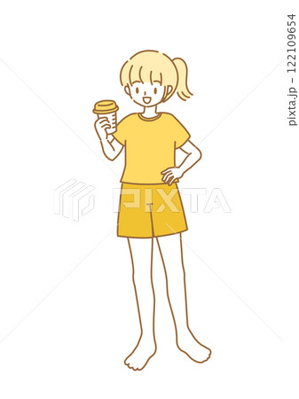 プロテインを持っている笑顔の女の子のイラスト プロテインを持っている笑顔の女の子のイラスト 122109654
