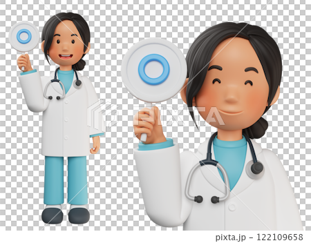 female doctor character holding an O sign 3D graphic 122109658