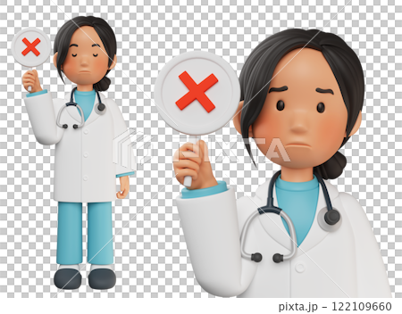 female doctor character holding an X sign 3D graphic 122109660