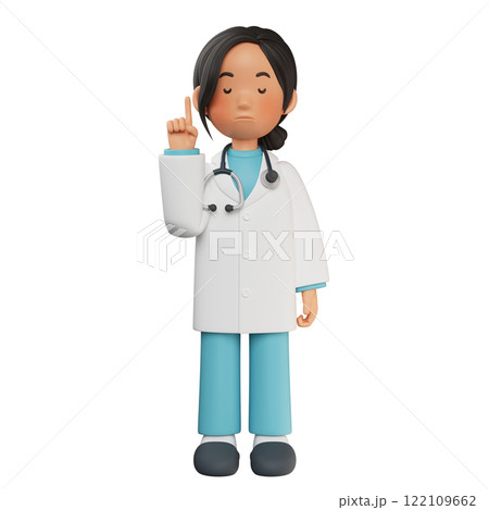 female doctor character with eyes closed and finger raised 3D graphic 122109662