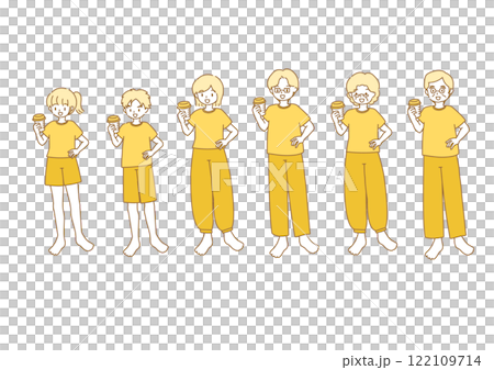 Set illustration of a smiling family holding protein 122109714