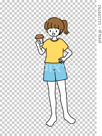 プロテインを持っている笑顔の女の子のイラスト 122109762