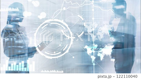 Business intelligence control interface marketing finance management. Silhouettes in the background 122110040
