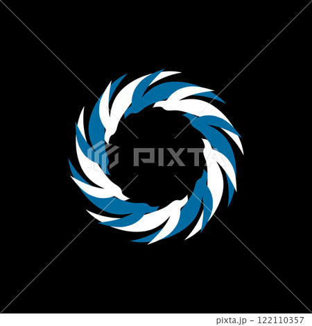 Geometric Abstract Bird in Dark Blue and White Circle on Black Canvas 122110357