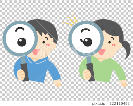 Boy and girl holding magnifying glasses 122110492