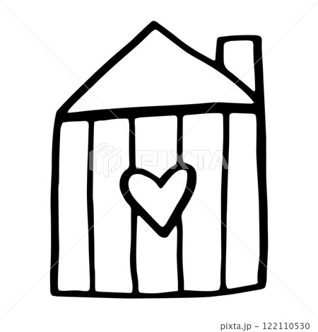 Vector Doodle Drawing of a House with a Heart. Vector Doodle Drawing of a House with a Heart. 122110530