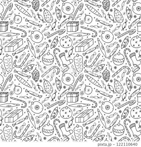 Christmas seamless pattern in doodle style. Christmas seamless pattern in doodle style. 122110640