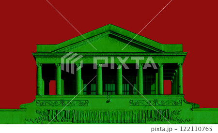 Surreal classical facade blending traditional old and modern kitsch style, columns and pediment with Surreal classical facade blending traditional old and modern kitsch style, columns and pediment with 122110765
