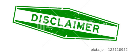 Grunge green disclaimer word hexagon rubber seal stamp on white background 122110932
