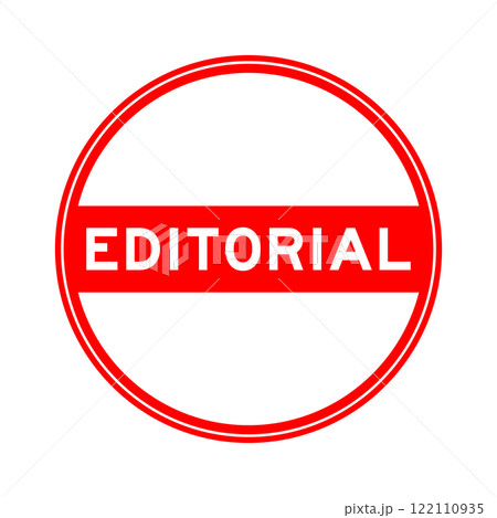 Red color round seal sticker in word editorial on white background 122110935