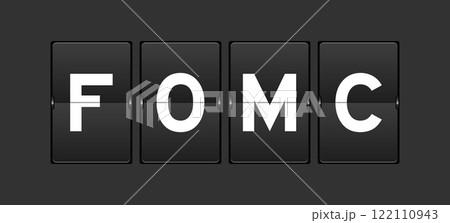 Black color analog flip board with word FOMC (abbreviation of federal open market committee) on gray background 122110943