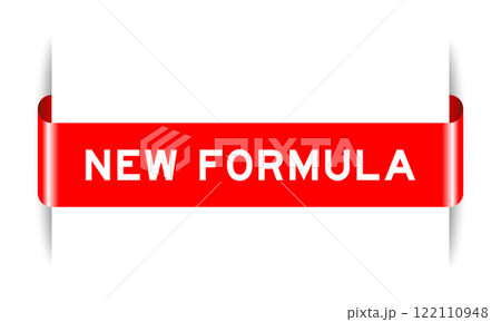Red color inserted label banner with word new formula on white background 122110948