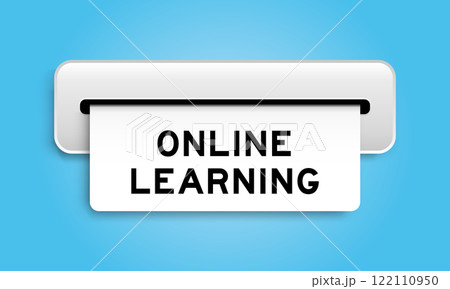White coupon banner with word online learning from machine on blue color background White coupon banner with word online learning from machine on blue color background 122110950