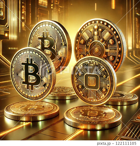 ビットコインと金色に輝く 122111105
