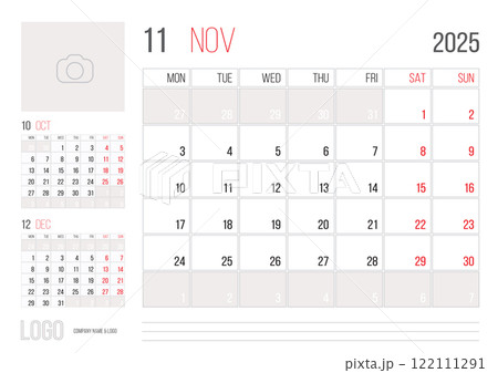 Calendar 2025 planner corporate template design of November month Calendar 2025 planner corporate template design of November month 122111291