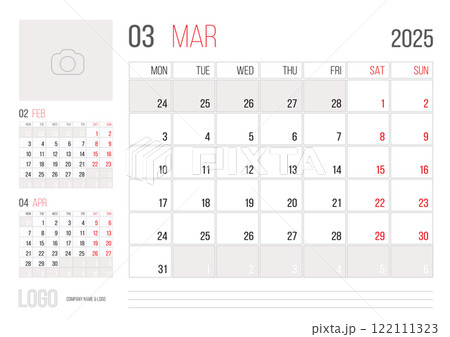 Calendar 2025 planner corporate template design of March month Calendar 2025 planner corporate template design of March month 122111323