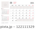 Calendar 2025 planner corporate template design of September month 122111329