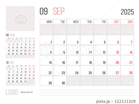 Calendar 2025 planner corporate template design of September month Calendar 2025 planner corporate template design of September month 122111329