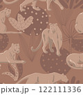 Tropical wallpaper with black Panthers in jungle - seamless background for printing on fabric 122111336