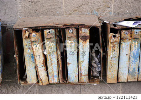 old rusty mailbox close-up 122111423