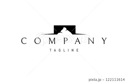 Vector logo with an abstract image of a rock on the horizon. 122111614