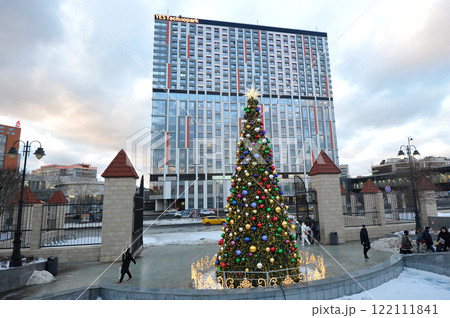 view of the New Year tree near the Technopark metro station in Moscow view of the New Year tree near the Technopark metro station in Moscow 122111841
