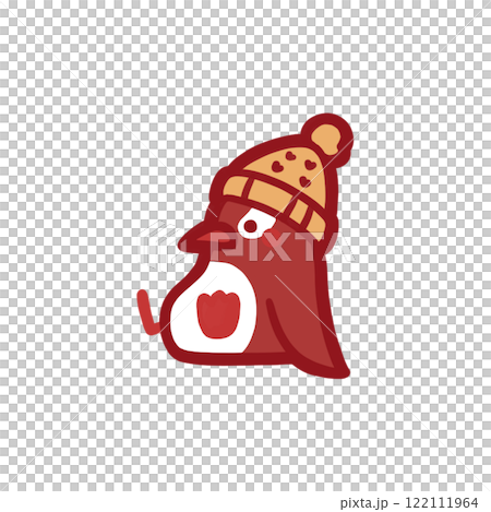 黄色いニット帽をかぶって座っているペンギンのカラーイラスト 122111964